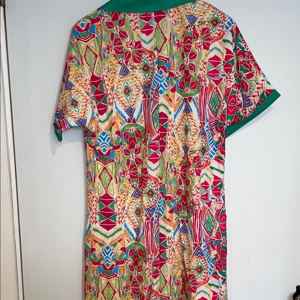 Colorful Hot Pink &  Green Geometric Print shirt Dress Sz M - Picture 5 of 6
